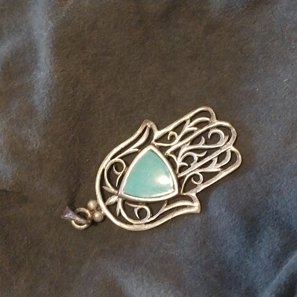 unknown Jewelry - Sterling hamza with blue stone